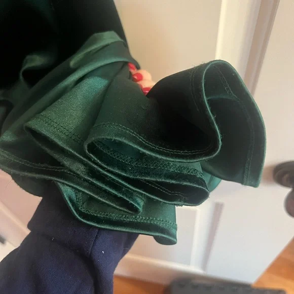 Honey & Rosie Green Evening Gown | Ruching, V Neck, Side Slit & Spaghetti Straps - Picture 10 of 11